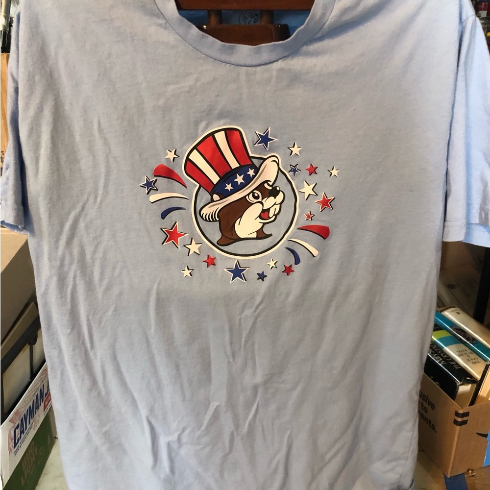 Buc-ee’s Patriotic Beaver Graphic Light Blue Men's Tee Size XL